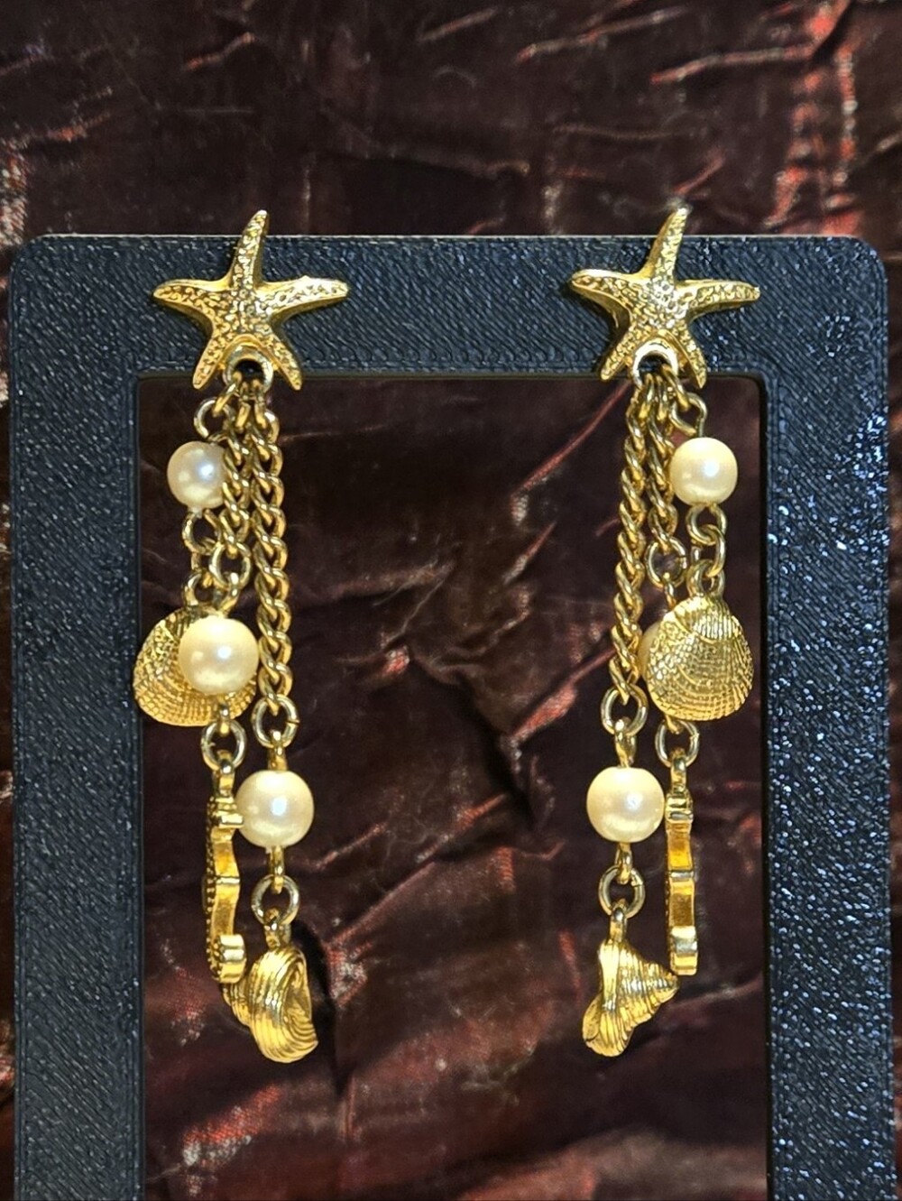 Avon Gold Starfish Pearl & Shell Drop Earrings